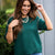 Stitched Details Green Short Sleeve Sweater