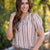 Vertical Stripes Brown Puff Sleeve Top