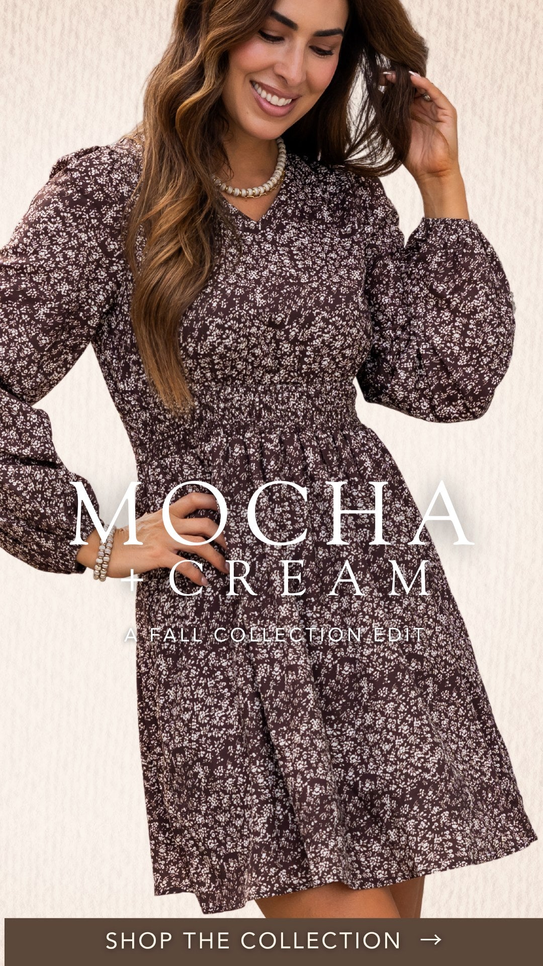 Mocha + Cream, a Fall Collection edit: brown floral dress. Shop the collection.
