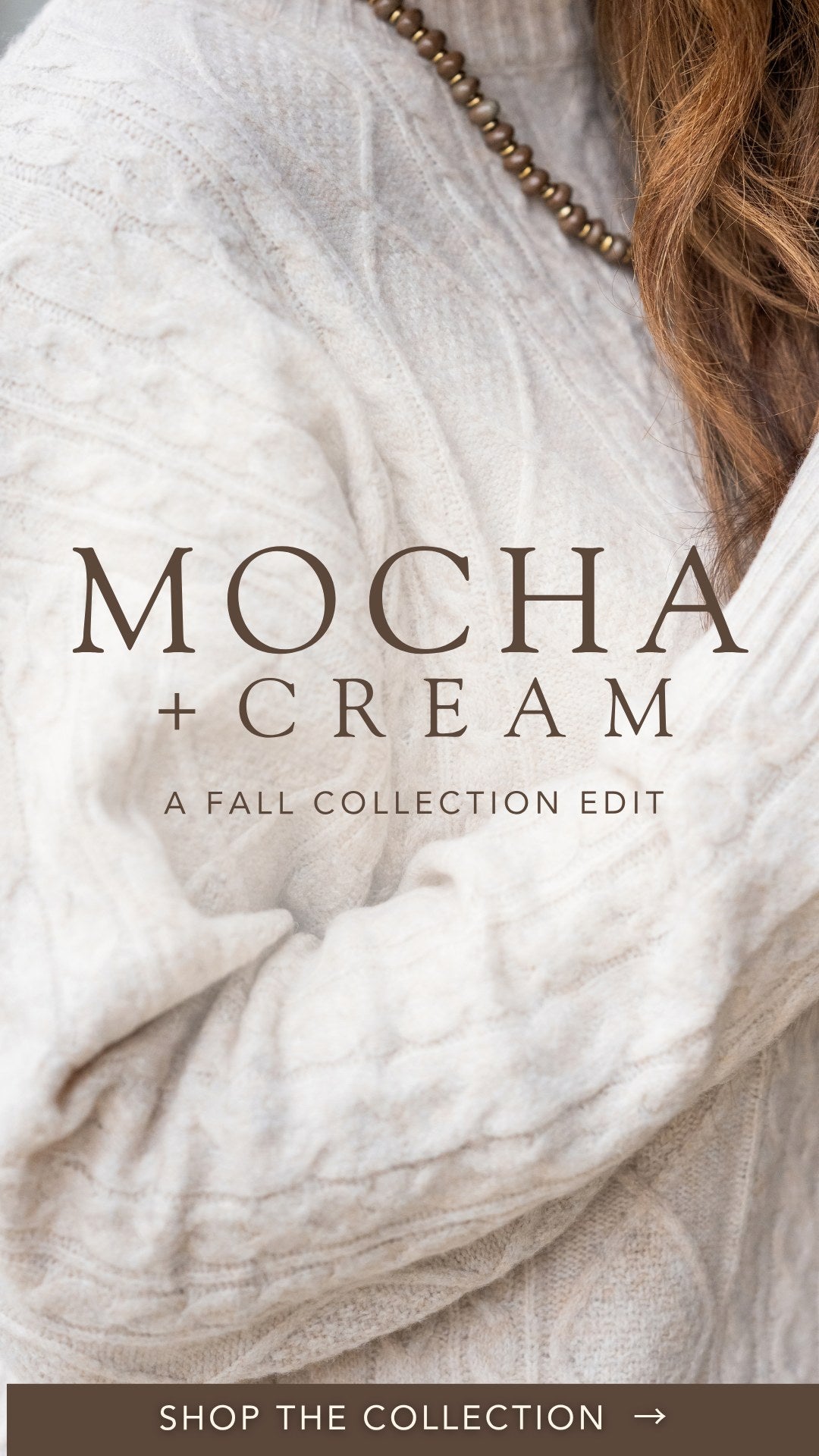 Mocha + Cream, a Fall Collection edit: cream cable knit sweater. Shop the collection.