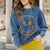 Smiley Face Blue Ribbed Graphic Crewneck