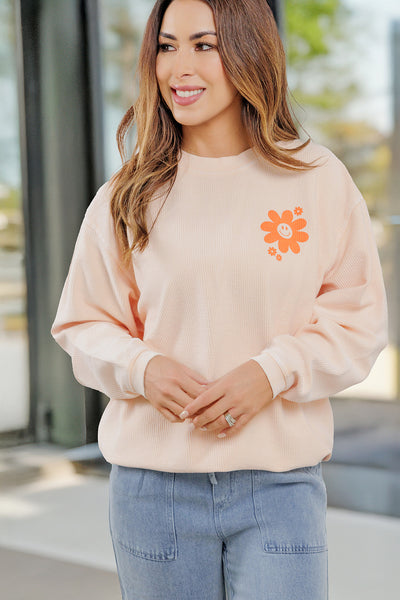 Stay Positive Ribbed Graphic Crewneck