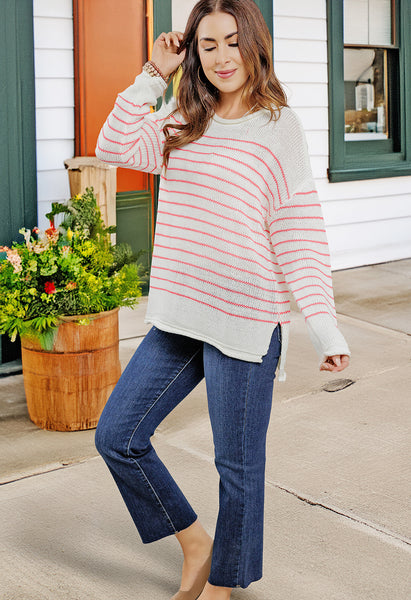 Lightweight Striped Side Slit Sweater