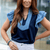 Ruffled Denim Accent Blouse