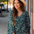 Leopard Cinched Sleeve V Blouse