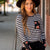 Black Striped Floral Accent Long Sleeve Tee